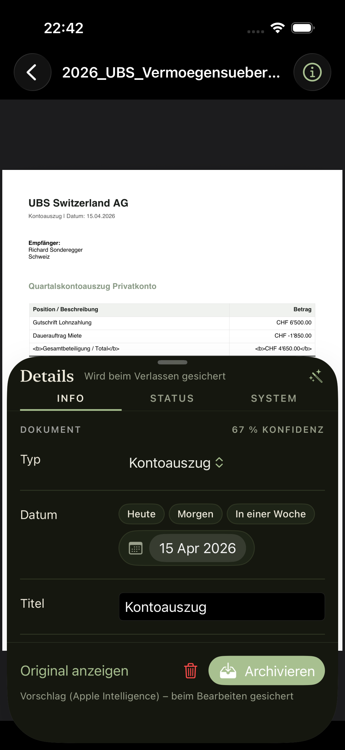 DokuSort iOS Speicherort Auswahl